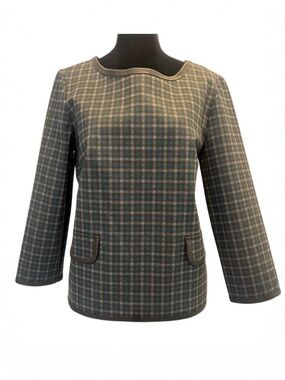 NWOT Max Studio Tartan Plaid Top Small 3/4 Sleeve Blue Green